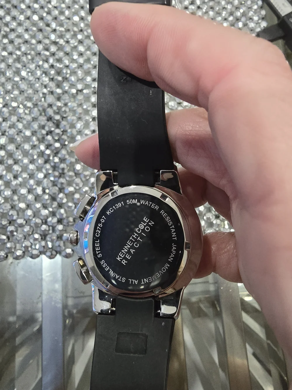 Kenneth Cole Stainless Steel Case Watch with Black Dial and Black Strap